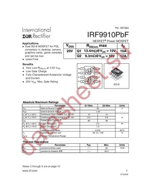 IRF9910TRPBF datasheet  